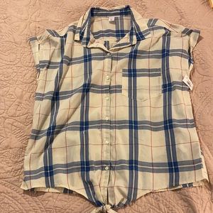 2/$15 Lightweight Plaid Button Women’s Top